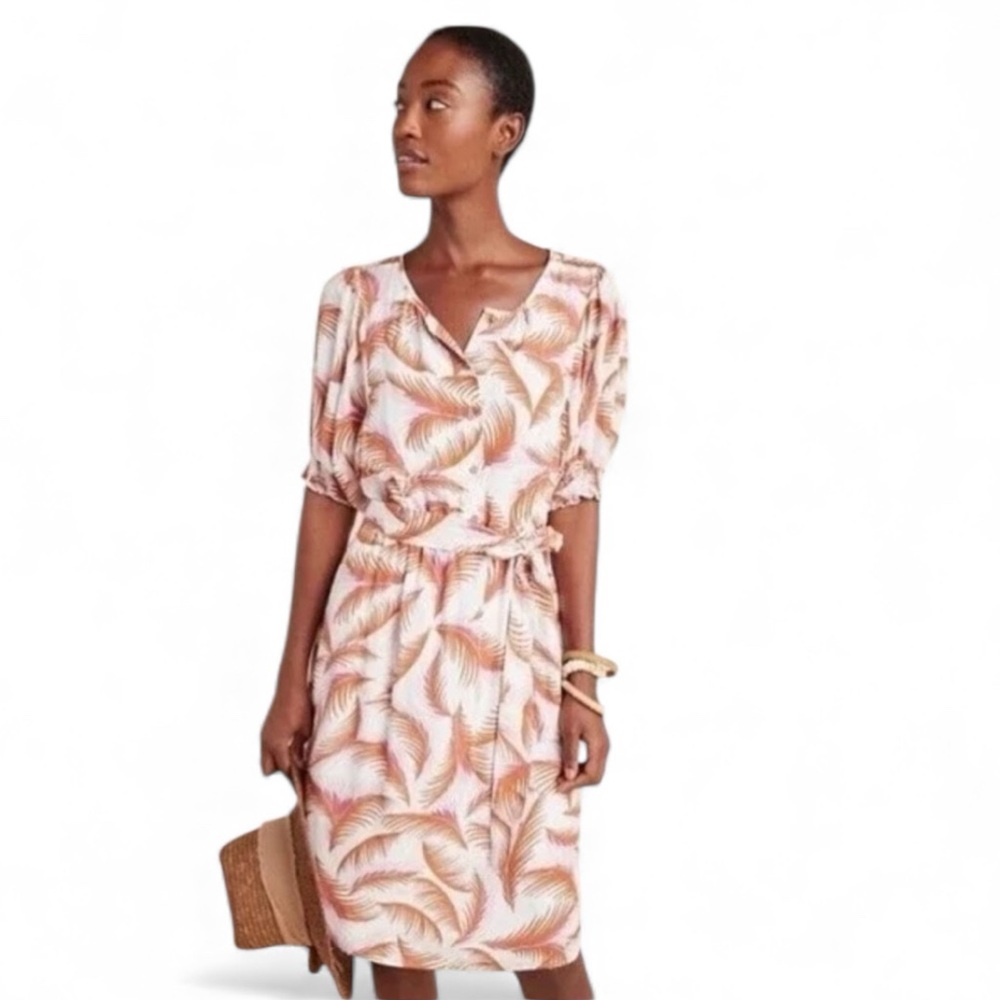 Anthropologie 'Nicole' Linen Blend Puff Sleeve Dress Size M P Euro Summer Femini